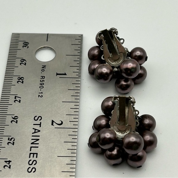 Vintage Brown Bronze Cluster Bobble Dangle Large Clip On Earrings - Picture 5 of 6